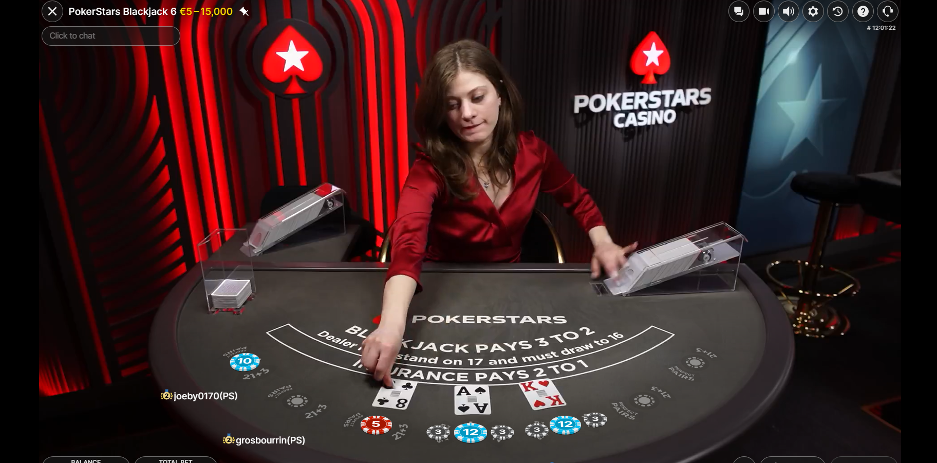 Interfaz del blackjack en PokerStars